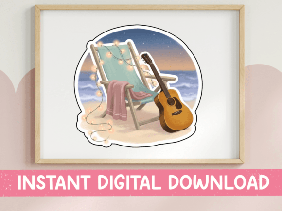 Beach Chair Guitar Sunset Sticker Embroidery Review