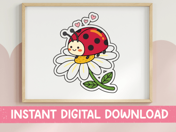 Cute Ladybug on Daisy Flower Sticker