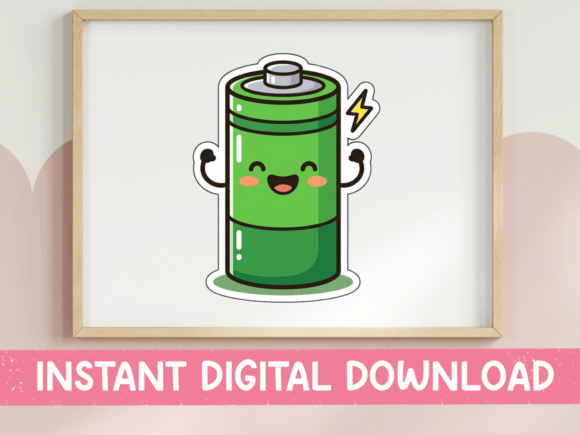 Kawaii Battery Charged Sticker Design