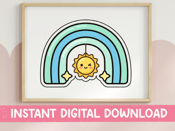 Kawaii Rainbow Sun Sticker Design Review