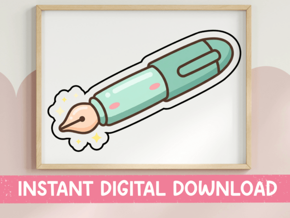 Mint Green Kawaii Fountain Pen Sticker