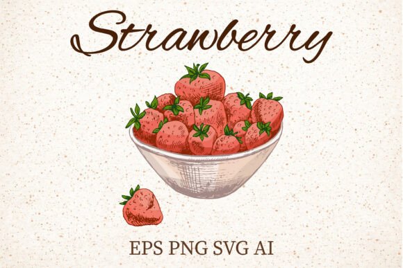 Vintage Strawberry Bowl Clipart PNG SVG Review