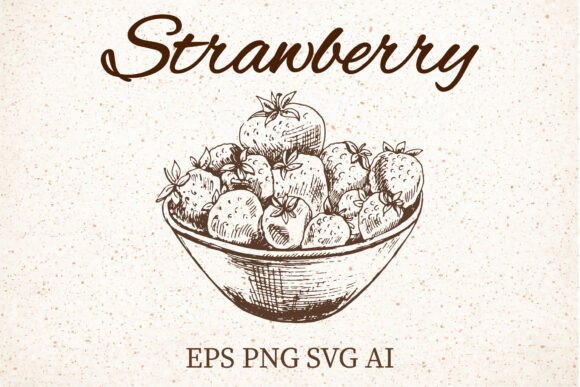 Vintage Strawberry Bowl Clipart SVG PNG Review